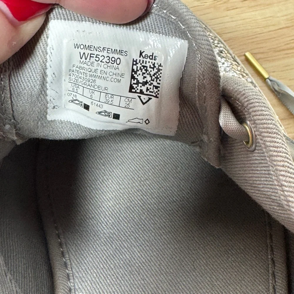 Kate Spade x Keds Champion Silver Glitter Ribbon Sneakers WF52390 Womens 8.5